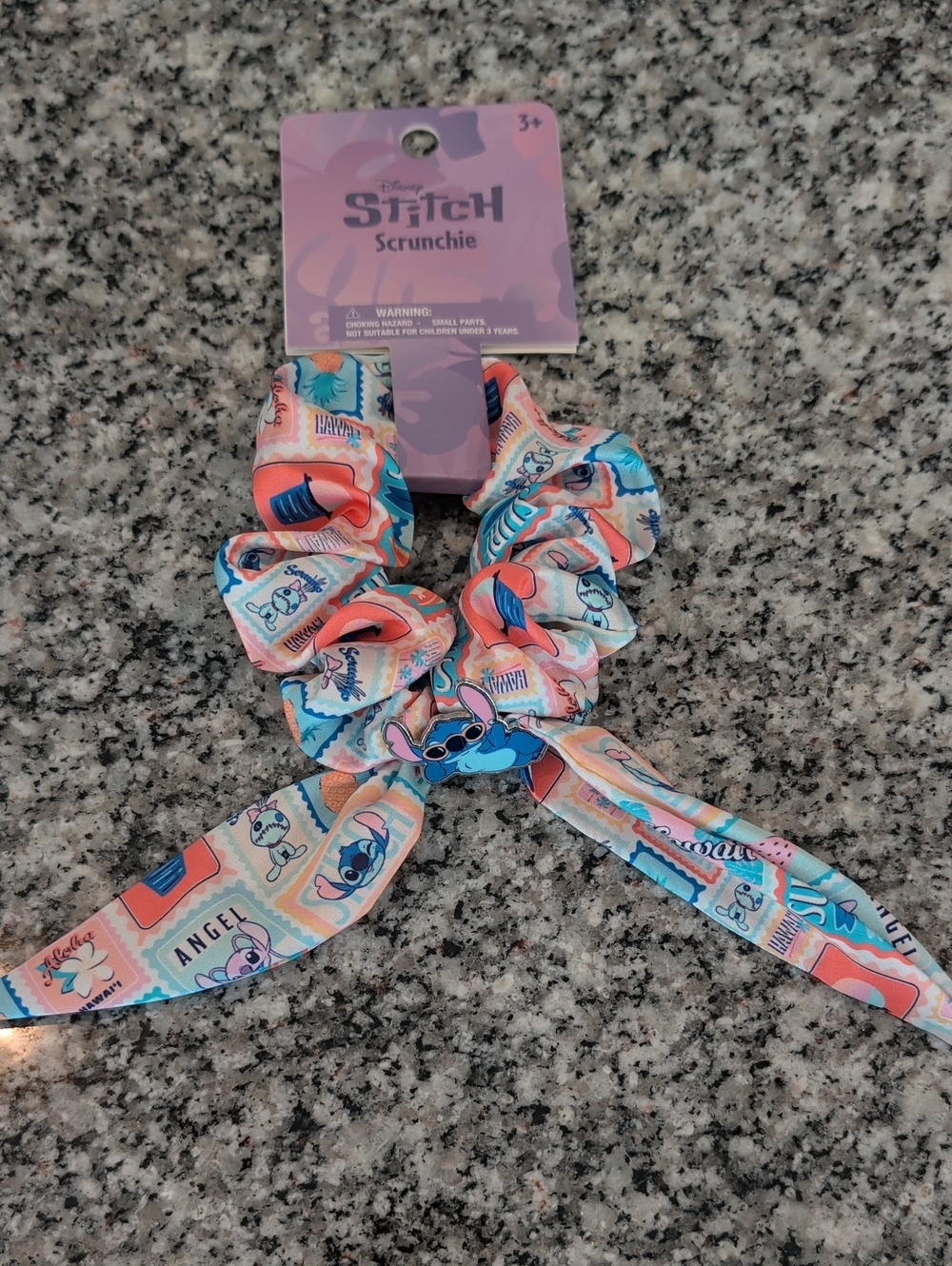 Disney Stitch Ribbon Scrunchie in Blue, Pink and Coral